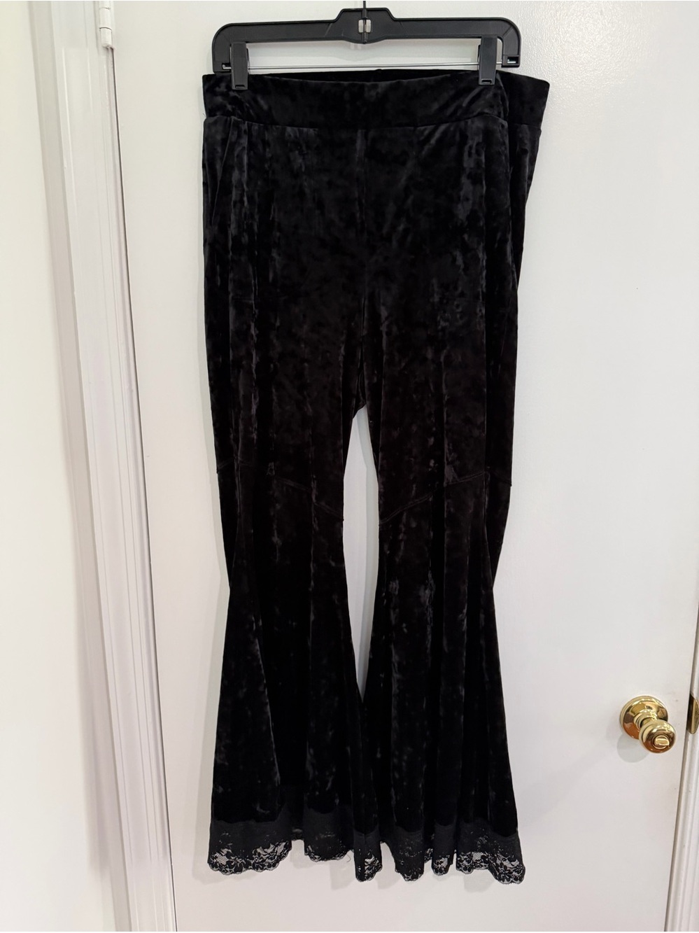 Black Velvet Flare Pant Lace Trim Bell Bottom Goth Y2K Whimsigoth Boho Witchy 2X